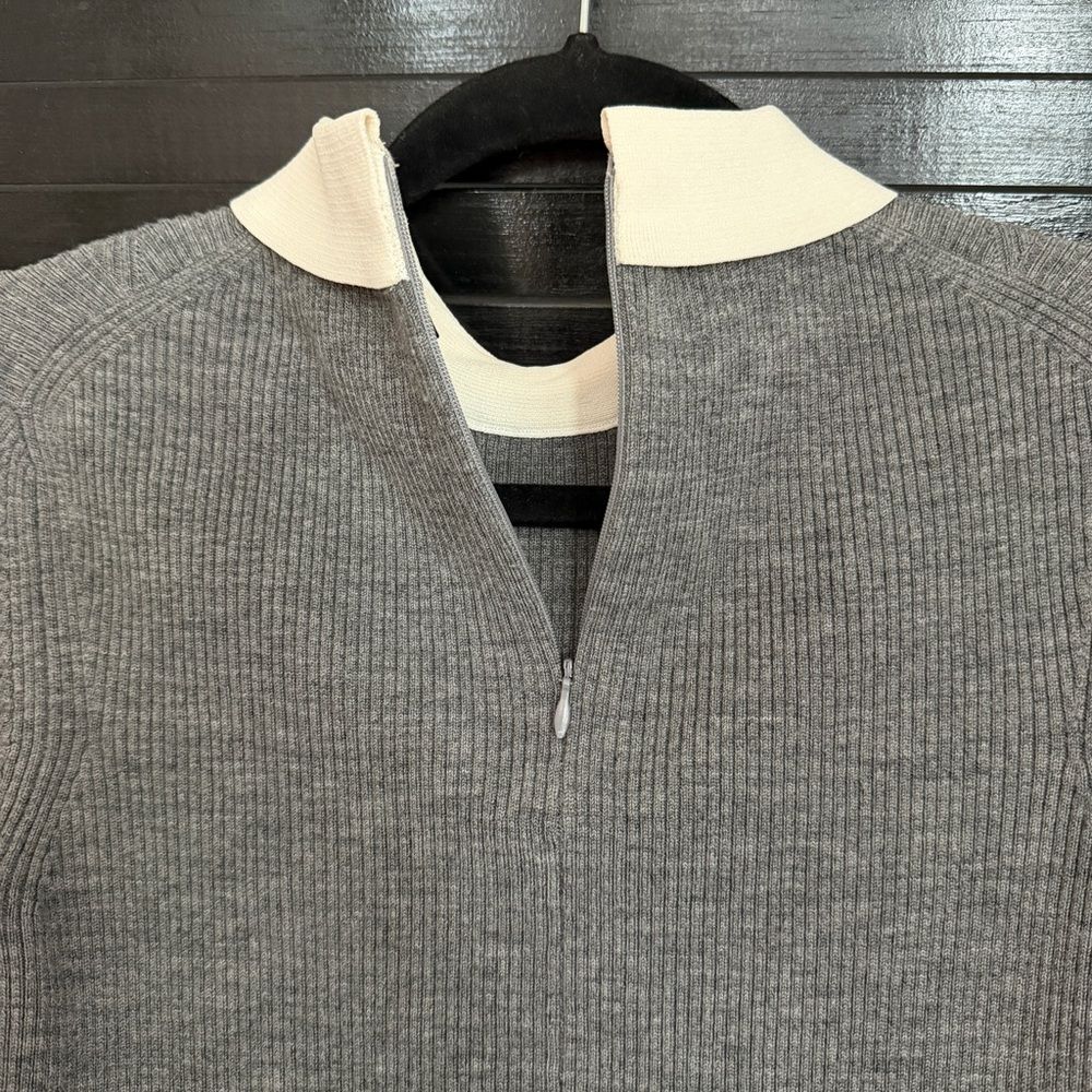 Paule Ka Paris Hiver 2016 Wool Blend Contrasting White Collar Gray Sweater Med - Picture 4 of 7